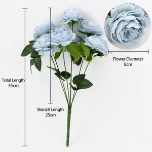 Bouquet de roses artificielles avec 7 têtes en soie et tige de 35cm pour mariage