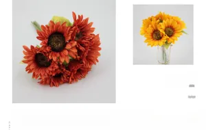 Detailed close-up of realistic six-headed artificial sunflowers in orange and yellow hues