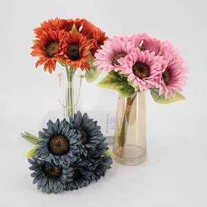 Artificial Sunflower Bouquet Silk Fabric Fake Flower Multi Head Floral For Home Living Room Table Vase Wedding Party Decor