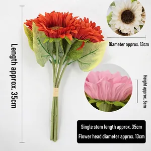 Artificial 35cm sunflower bouquet with large 13cm silk flower heads for home decor