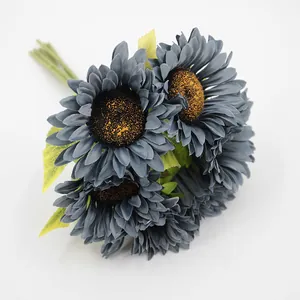Artificial 6-head dusty blue sunflower bouquet for elegant home tabletop decoration