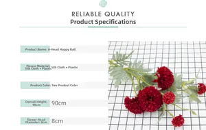 Detail of 6-head artificial dandelion silk flower in red with 90cm height specification