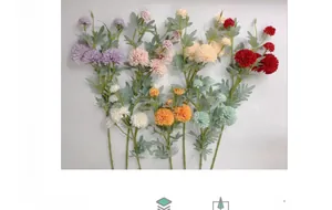 Close-up of colorful silk pompom chrysanthemum bouquets for home interior decoration