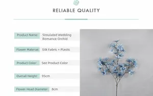 Detail einer 95cm blauen Seidenorchidee mit 8cm Blütenköpfen für die Hochzeit