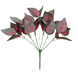 Artificial Scindapsus plant with green and magenta leaves for home interior decor