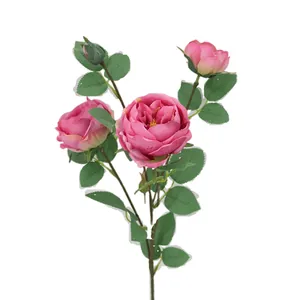 Kunstmatige roze Austin rozen met drie bloemen en een knop voor huis en bruiloft decoratie