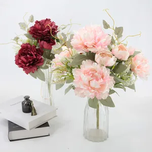 Artificial Peony Flower Bouquet Silk Fabric Faux Peonies For Home Wedding Decoration Photography Props European Vintage Style