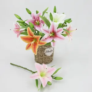 Lifelike 3D printed artificial lilies in multi-color bouquets with vintage woven basket