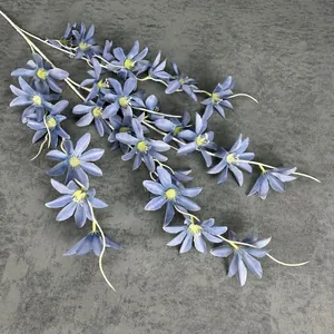 Elegant multi-head artificial lily branch with blue petals for home wedding decor