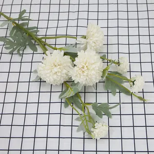 6-head white artificial dandelion bouquet with silk ball flowers for home floral decor