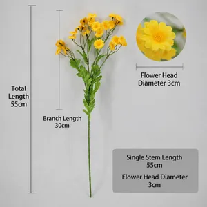Artificial yellow chamomile flower spray 55cm long with multiple heads for home decor