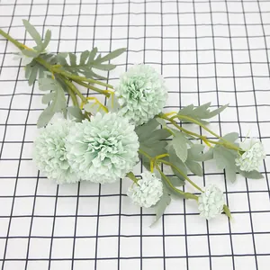 Pale green artificial 6-head dandelion onion ball chrysanthemum bouquet for home decor