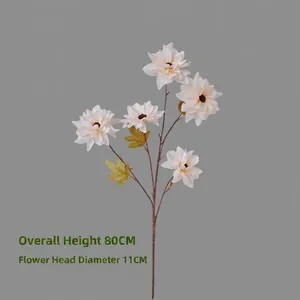 Artificial white dahlia bouquet with 5 heads, 80cm tall for home and wedding decor