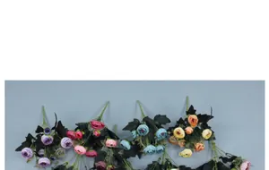 Detailed silk fabric texture of European-style colorful faux rose and tea plum bouquets