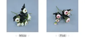 Comparison of white and pink artificial rose bouquets with green silk leaves