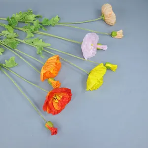 Artificial flocked poppy flower set in vibrant colors for home and wedding floral decor