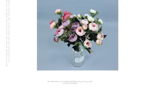 European style silk rose bouquets in a clear glass vase for wedding home decoration