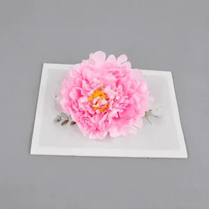 Pink 20cm artificial peony flower head with yellow stamens for DIY hair accessories