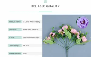 Dettaglio del bouquet di peonie in seta con 10 fiori e parametri delle dimensioni