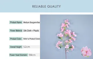 Gedetailleerde maatspecificaties voor kunstmatige bougainvillea met 52 cm en 98 cm hoogte