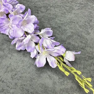 Fleurs de delphinium artificielles violettes avec pétales en soie pour décor de mariage