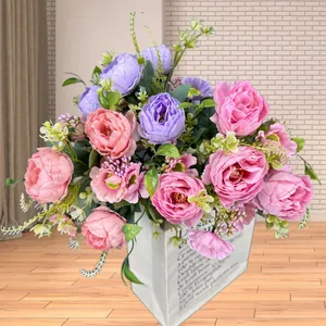Bouquet di Fiori di Raso di Peonia Rosa Artificiale Stile Pastorale Decorazione Floreale per Tavolo da Matrimonio in Casa Accessori