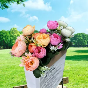 Bouquet de Camélias et Roses Artificielles en Tissu et Plastique Plante Simulée pour Décoration Maison Mariage Fête