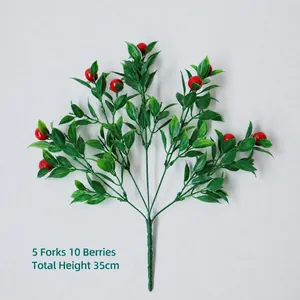 Künstlicher Zweig mit roten Paprikabeeren, 5 Stiele und 10 Beeren für Wohndekoration 35cm
