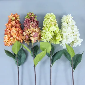 Ramo di Fiori di Ortensia a Pagoda Artificiale a Gambo Singolo in Tessuto di Raso Vintage Colore Autunnale per Matrimonio Casa Ufficio Decorazione Foto
