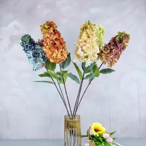 Bouquet di ortensie artificiali in blu, arancione, avorio e bordeaux per arredo