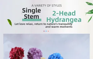 Detail of vibrant 2-head silk hydrangea petals showing realistic texture in various colors