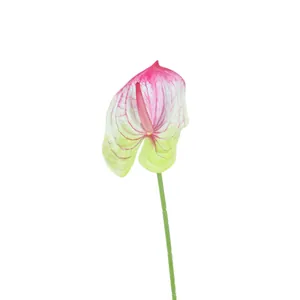 Fiore di anthurium artificiale realistico con petali sfumati rosa e bianchi
