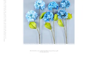 Exquisite detail of blue artificial hydrangea stems with realistic gradient petals