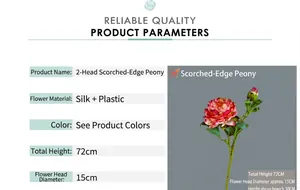 Detailed view of 72cm artificial peony with realistic burnt edges and silk petals