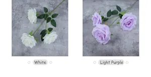 Detailansicht künstlicher Seidenrosen mit drei Köpfen in Weiß und hellem Lila