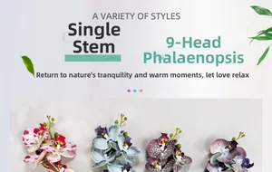 Detail of 9-head artificial butterfly orchid stems in multiple vibrant color patterns