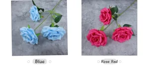 Detailansicht künstlicher 3-Kopf-Rosen in Blau und Rosarot für Hochzeitsdekorationen