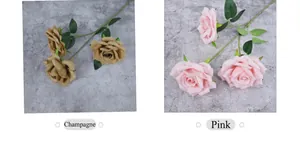 Detailansicht künstlicher Rosen in Champagner und Rosa mit 3 Blütenköpfen für Hochzeiten