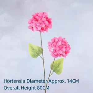 Artificial 2-head rose red hydrangea silk flower, 80cm tall for wedding decoration