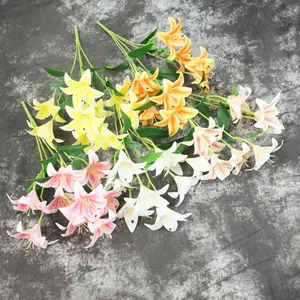 Bouquets de lys artificiels 3D en PU à 9 têtes aux couleurs variées pour décor