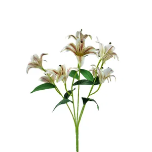 Bouquet de lys tigrés en PU imprimé 3D réaliste avec pétales crème et taches marron