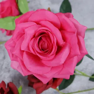 Three-head artificial diamond rose in vibrant magenta with realistic silk petals