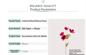 Dimensiones detalladas de hibisco artificial de 90 cm con flores de seda