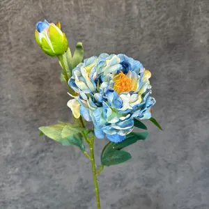 Artificial 2-head burnt edge peony with realistic gradient petals for home wedding decor