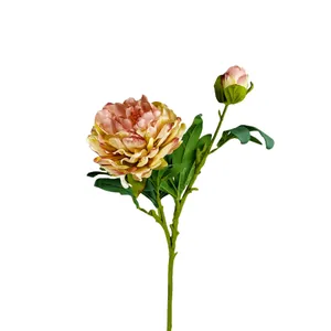 Realistic artificial peony branch with blooming flower head and bud for home decor