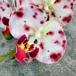 Lifelike 9-head white Phalaenopsis orchid with magenta spots for home floral decor