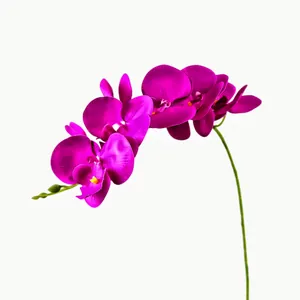 Artificial 9-head fuchsia phalaenopsis orchid branch for home and wedding decor