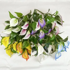 5-head PU calla lily bouquet for wedding home decor in five various vibrant colors