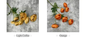 Detail of 7-head artificial tea plum flowers in light coffee and orange colors