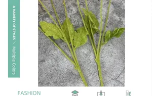 Detailed view of artificial green poppy leaves with fine serrated edges and realistic texture